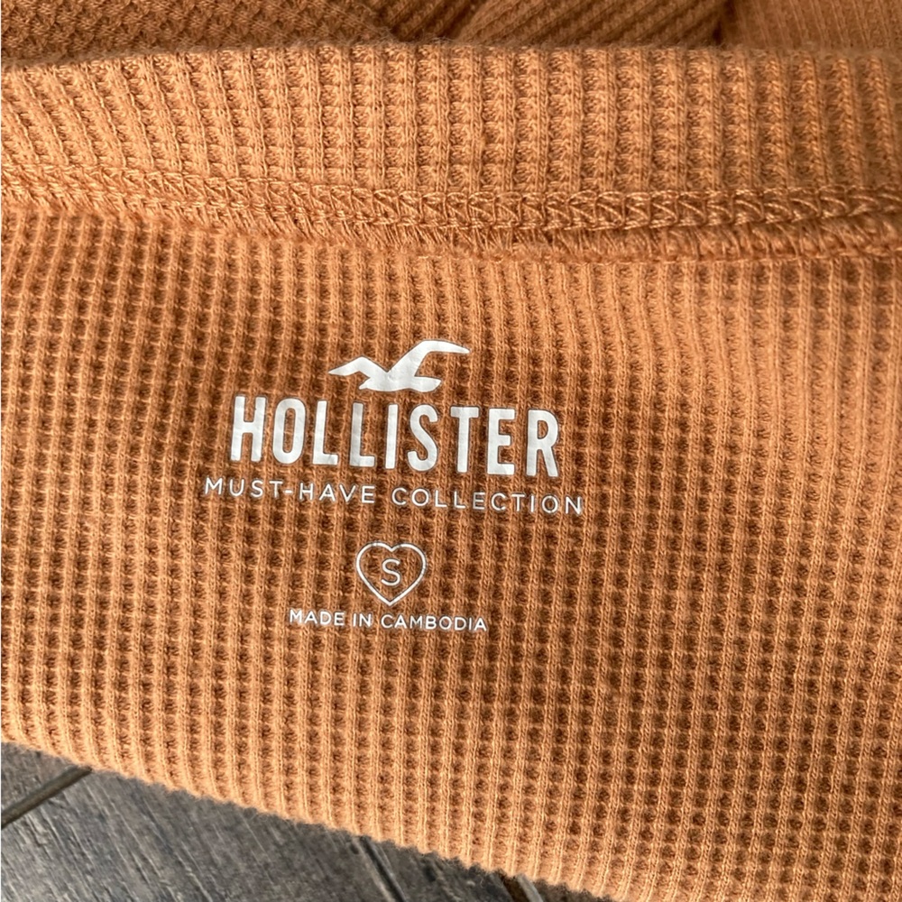 Hollister Women's Boxy Snap-Up Thermal Henley Orange Long Sleeve Top‎ Small - Picture 4 of 6